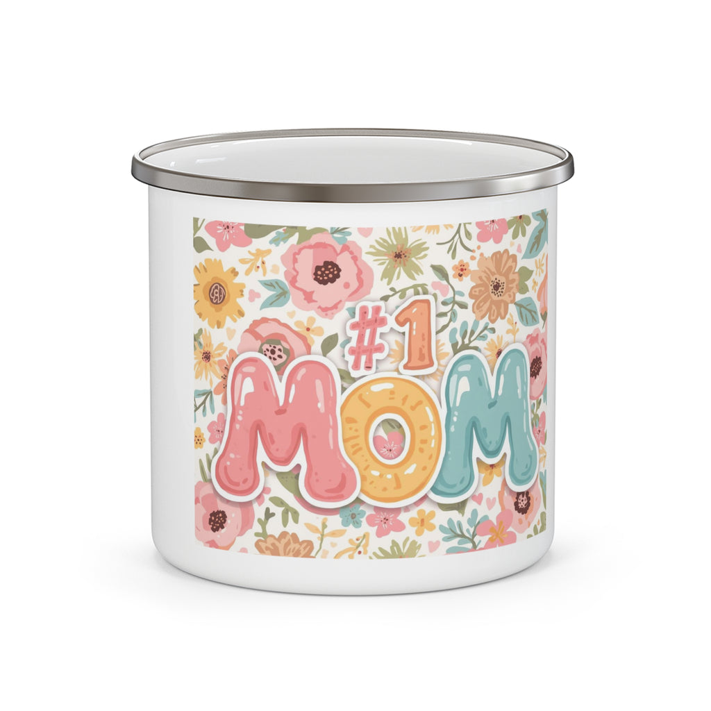 Enamel Camping Mug - #1 Mom Floral Camper Coffee Cup, Mother's Day Gift