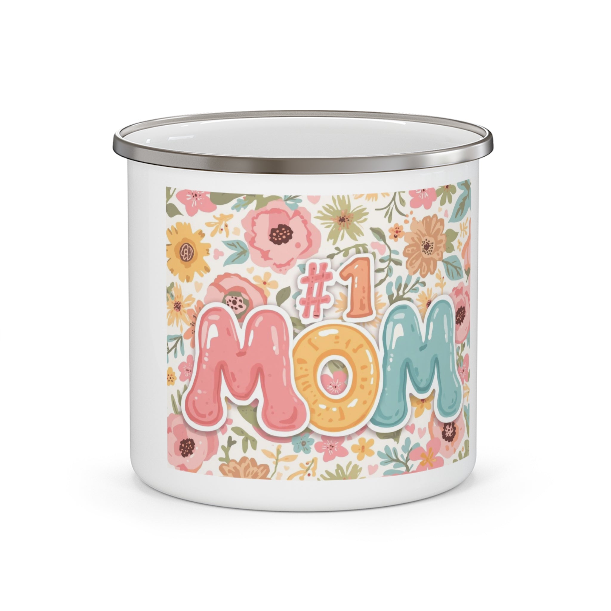 Enamel Camping Mug - #1 Mom Floral Camper Coffee Cup, Mother's Day Gift