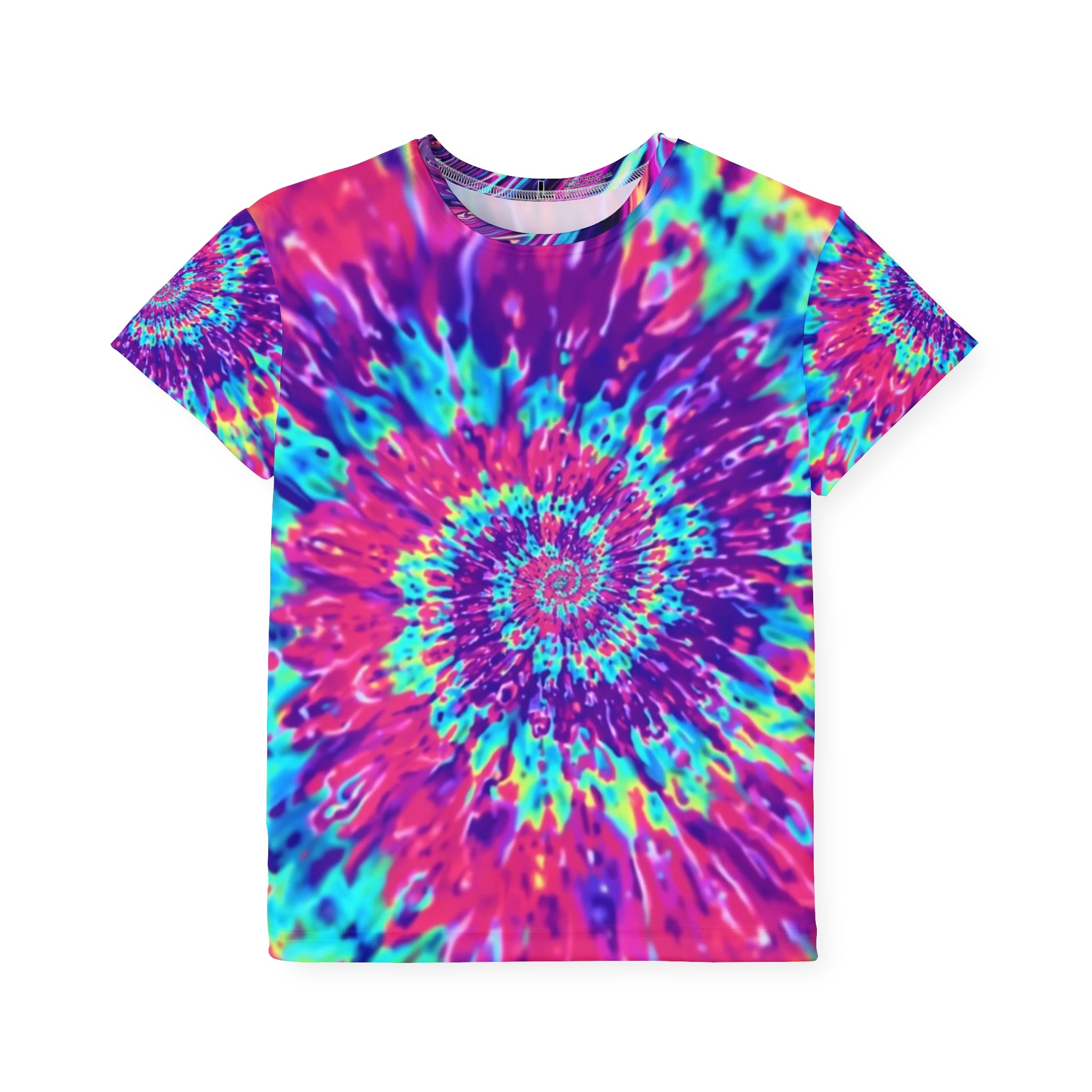 Kids Tie-Dye Spiral Sports Jersey — Vibrant Rainbow AOP Tee for Active Play