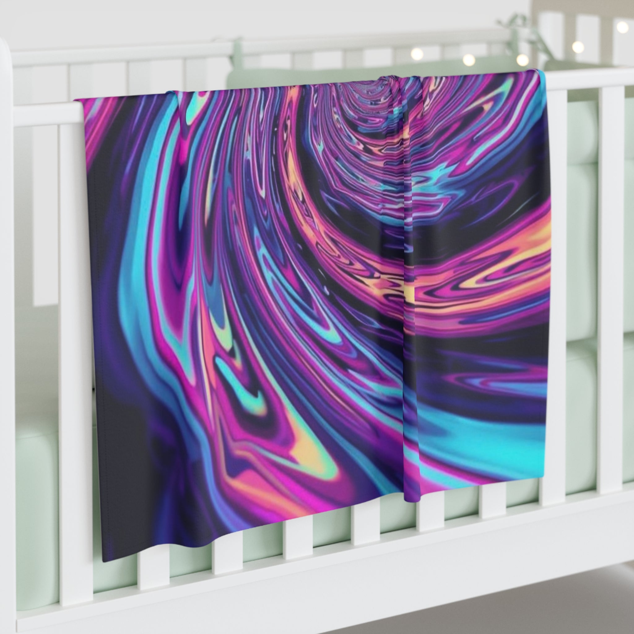 Psychedelic Swirl Baby Swaddle Blanket – Vibrant Purple & Teal Nursery Wrap