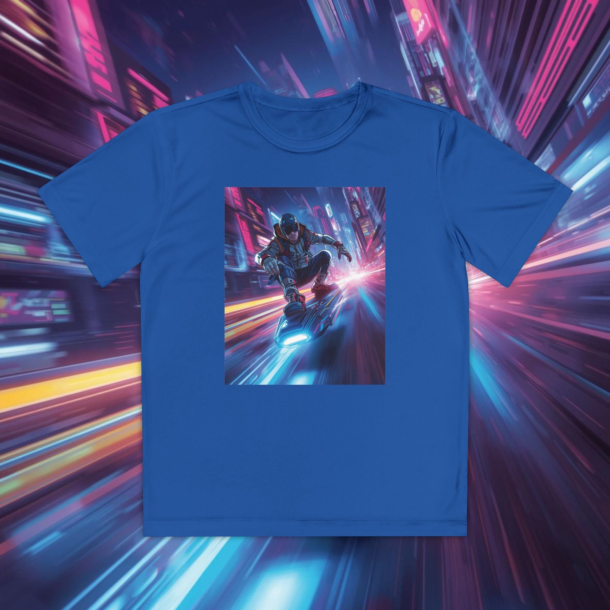 Cyber Skateboarder Youth Tee | Neon Futuristic Skate Art