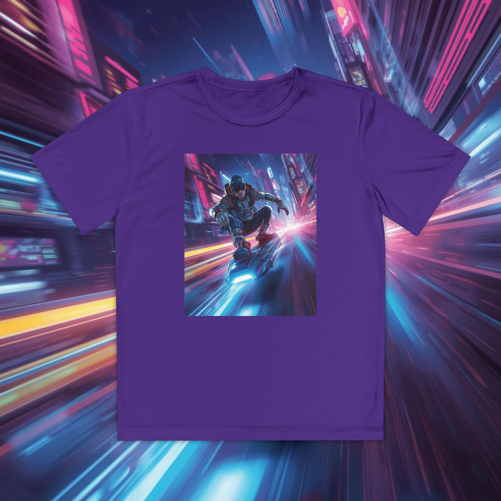 Cyber Skateboarder Youth Tee | Neon Futuristic Skate Art