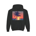 Youth Palm Sunset Hoodie — Tropical Beach Sunset Graphic Hoodie